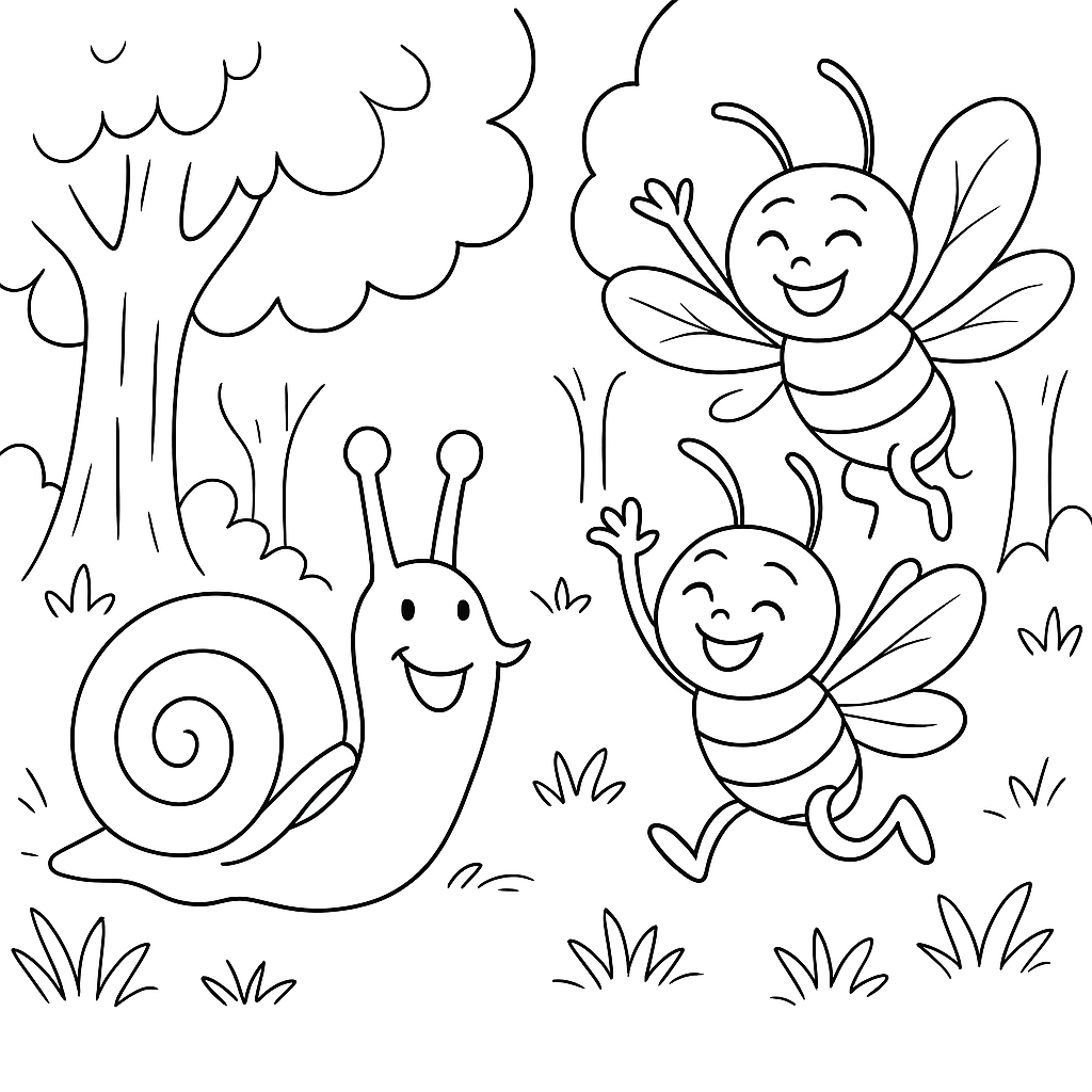 Раскраска по сказке "Волк, улитка и осы"