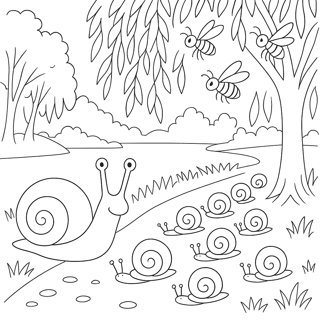 Раскраска по сказке "Волк, улитка и осы"