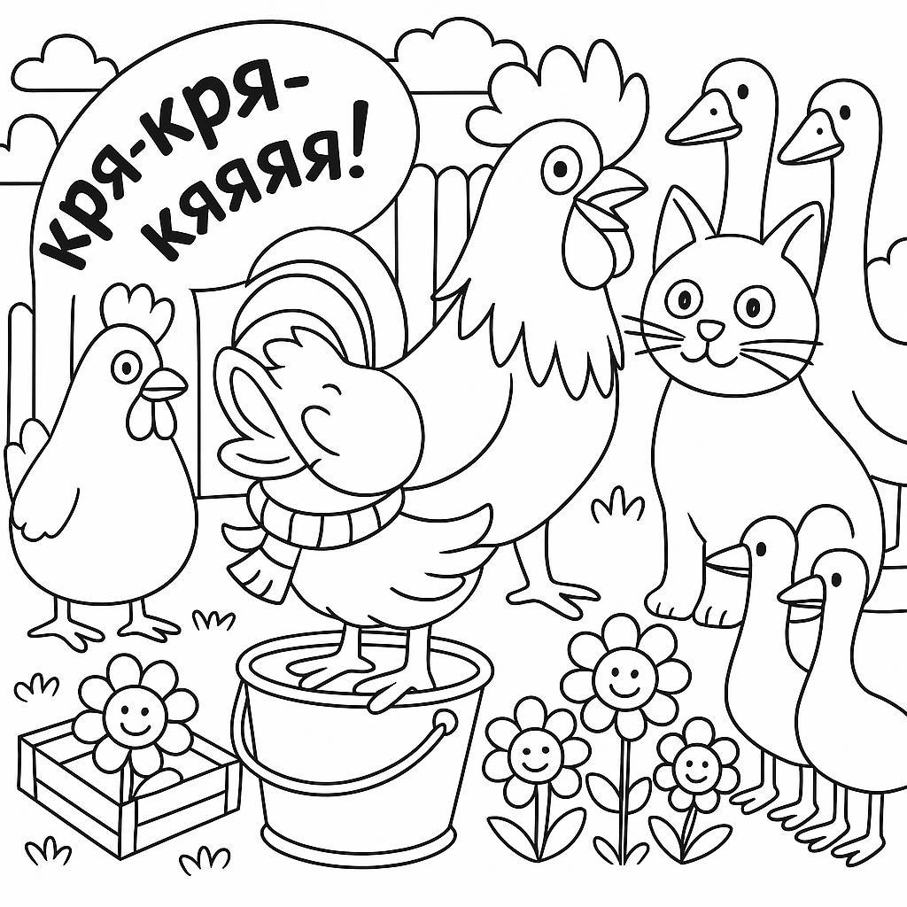 Раскраска по сказке "Кто громче кричит"