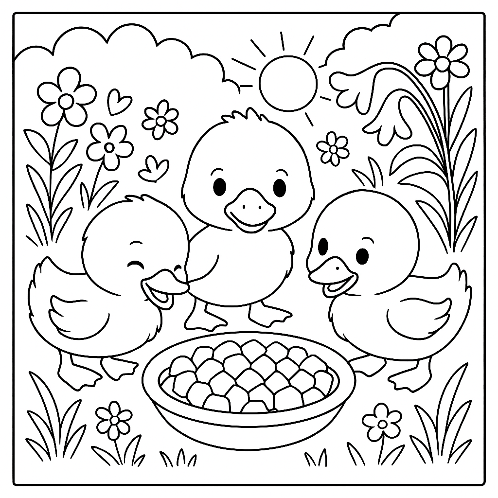 Раскраска по сказке "Храбрый утёнок"