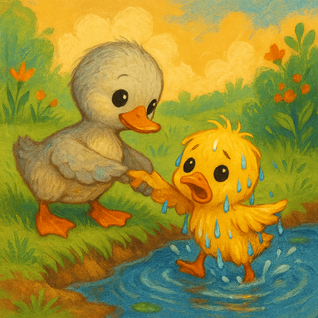 Утёнок спасает Цыплёнка из лужи