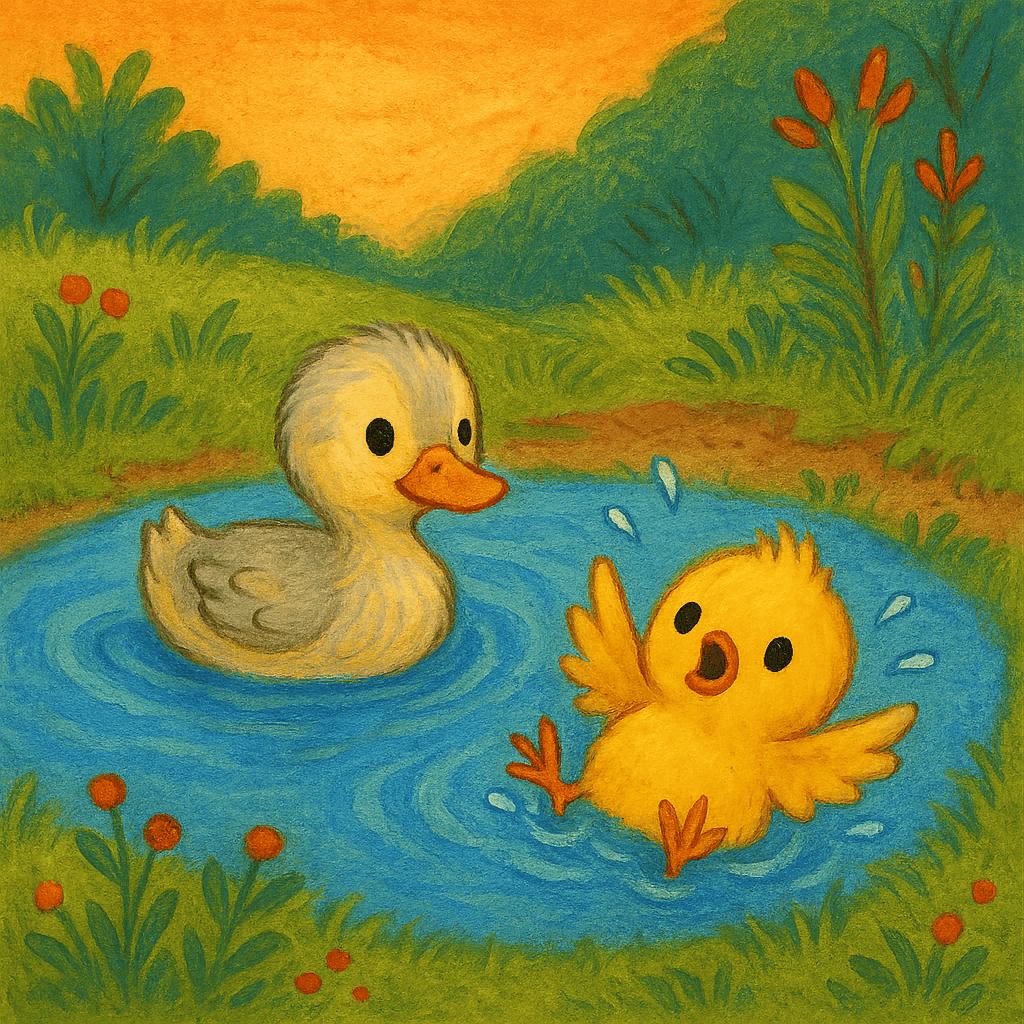 Утёнок плавает, а Цыплёнок тонет и зовёт на помощь