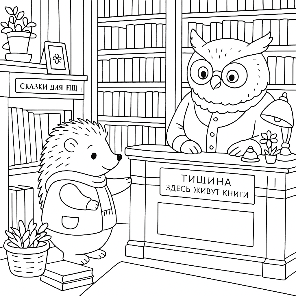 Раскраска по сказке "Ёжик, Бельчонок и зелёная книжка"