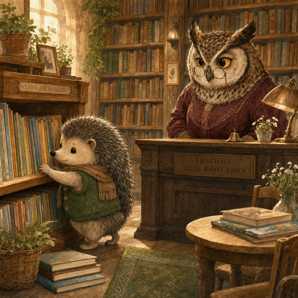 Ёжик и Сова в тихой библиотеке