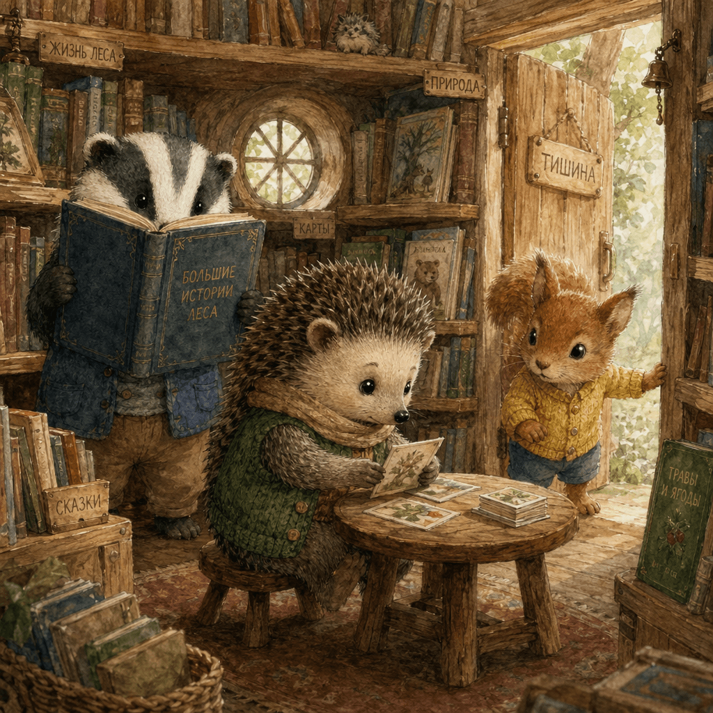 Бельчонок осторожно берёт зелёную книжку