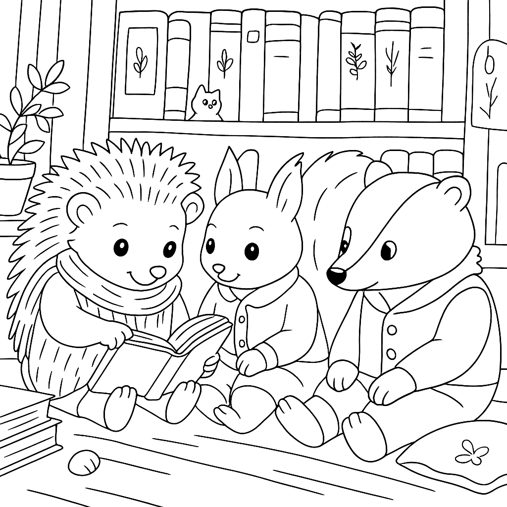 Раскраска по сказке "Ёжик, Бельчонок и зелёная книжка"