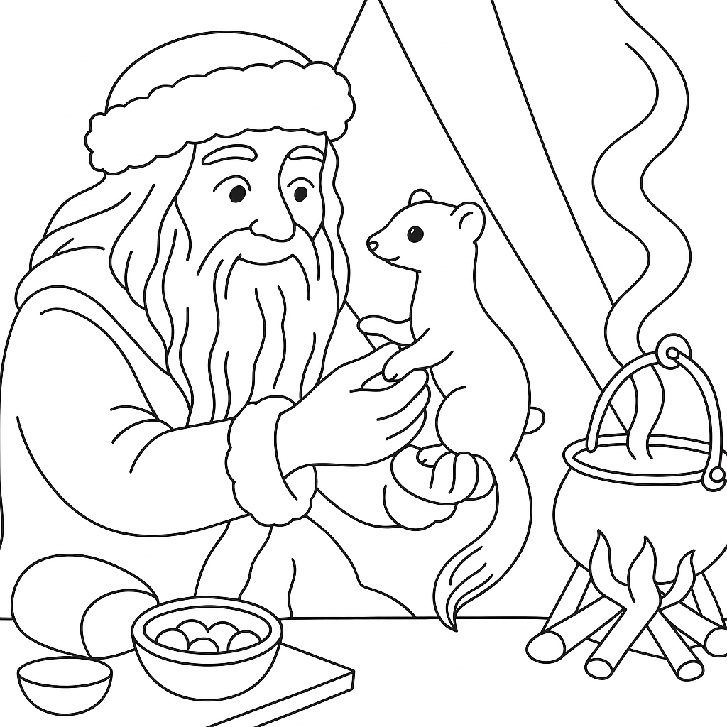 Раскраска по сказке "Почему у горностая кончик хвоста чёрный"