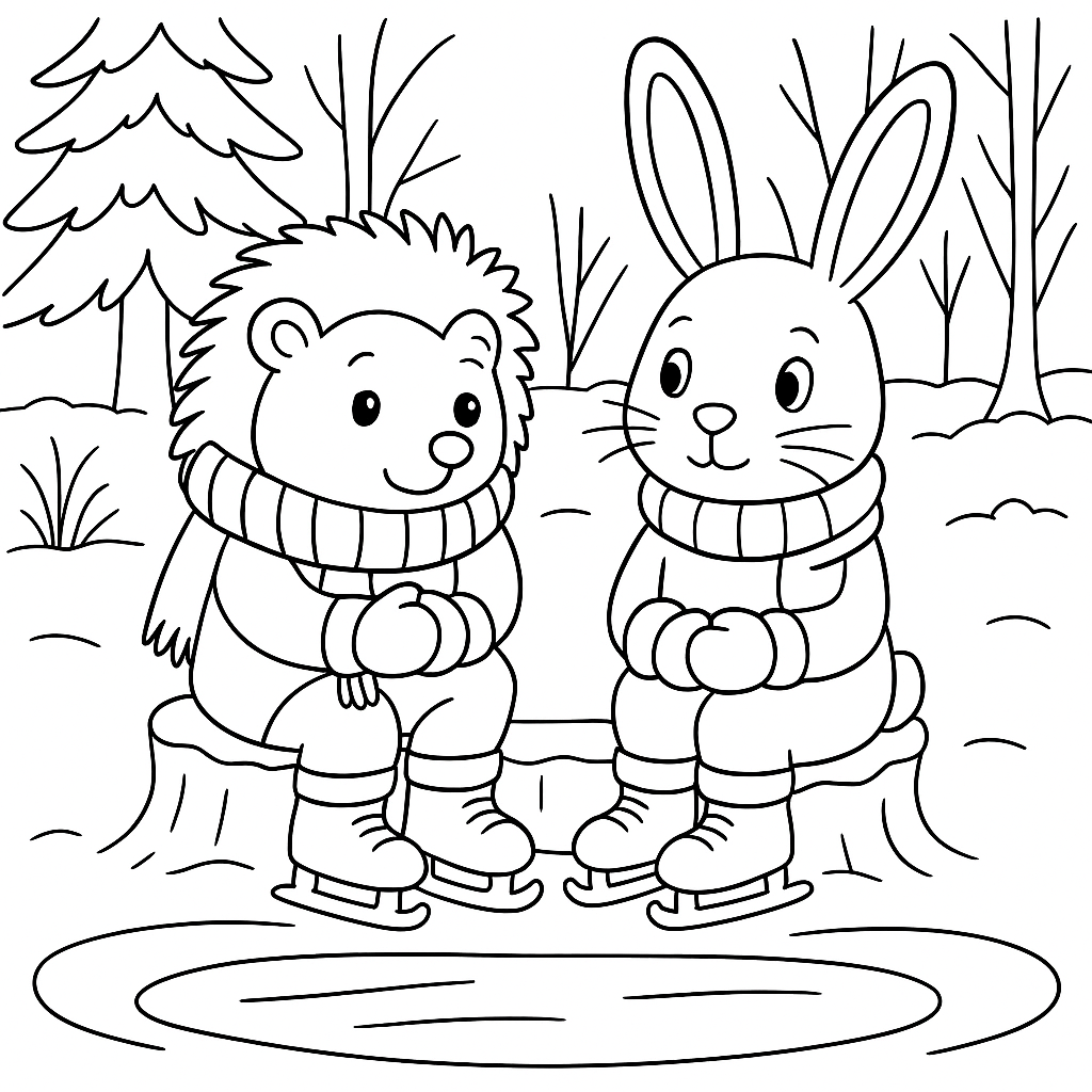 Раскраска по сказке "Ёжик и след на льду"