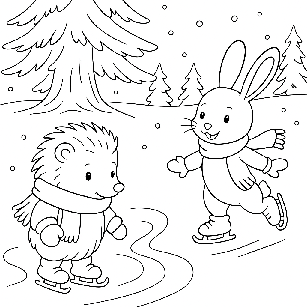 Раскраска по сказке "Ёжик и след на льду"