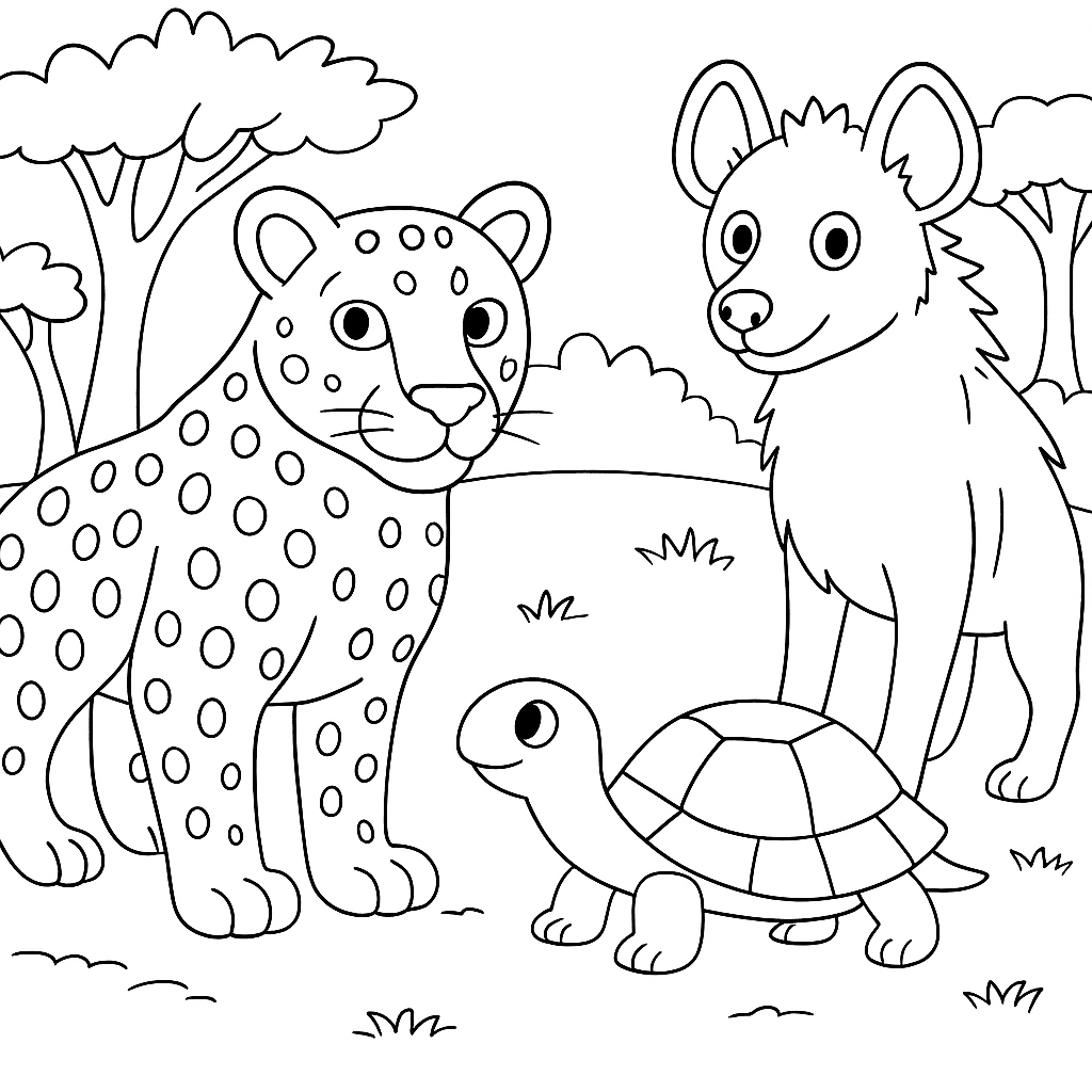 Раскраска по сказке "Гиена и черепаха"