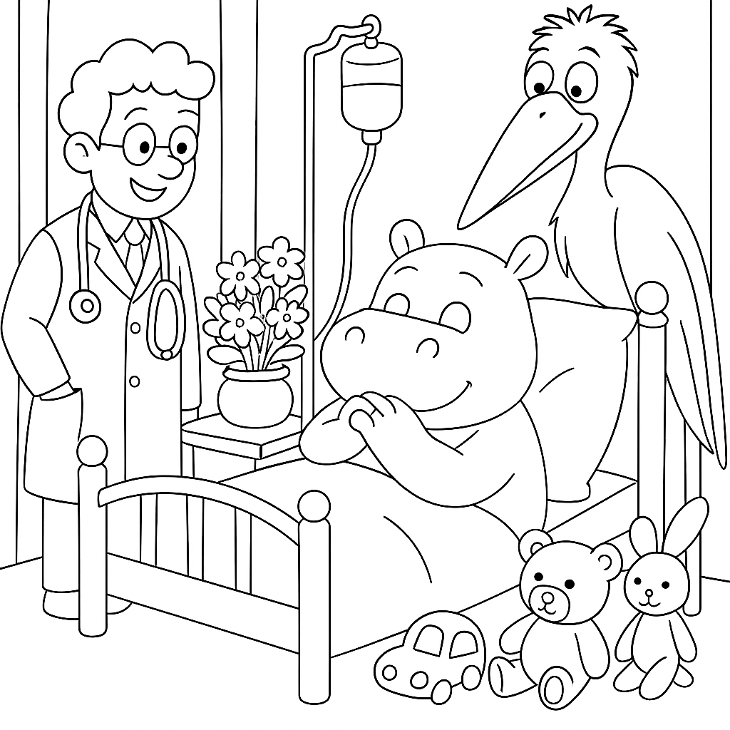 Раскраска по сказке "Про Бегемота, который боялся прививок"