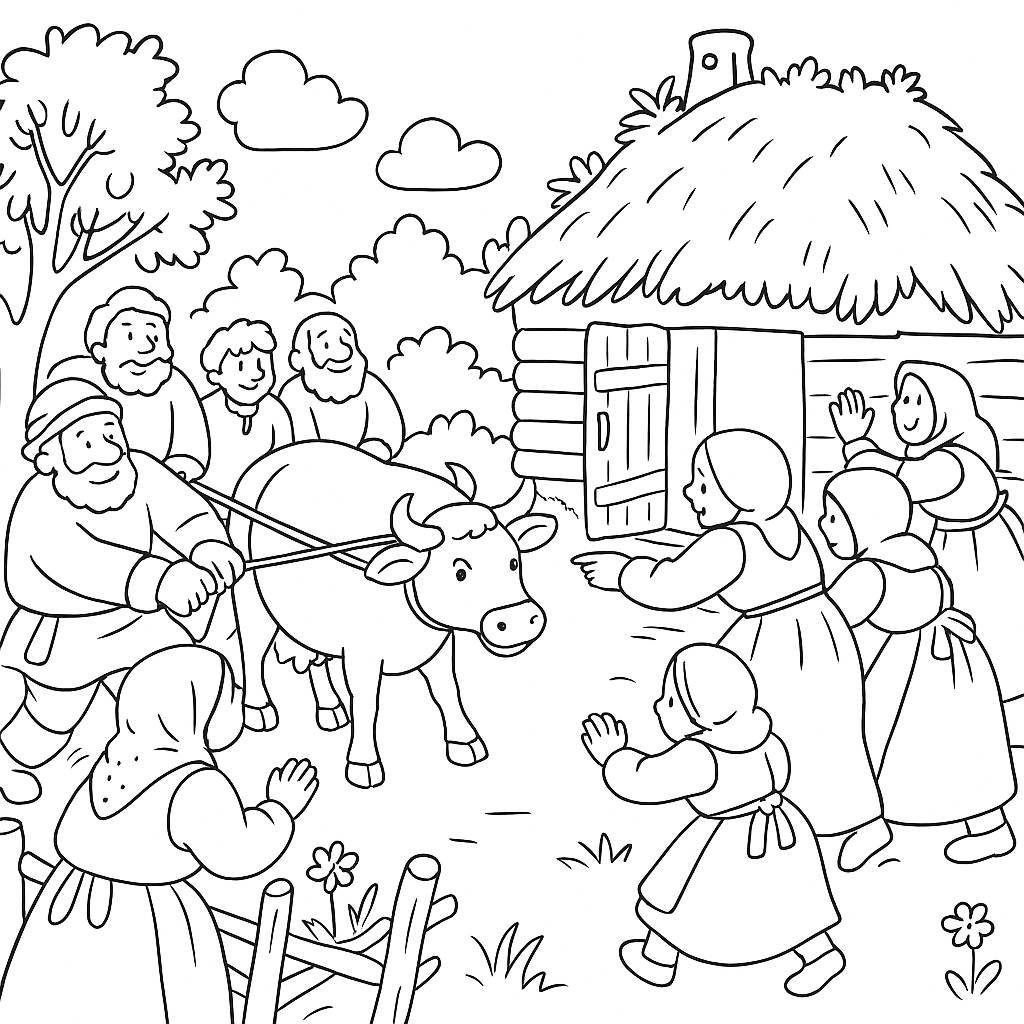 Раскраска по сказке "Пирог веревочкой"