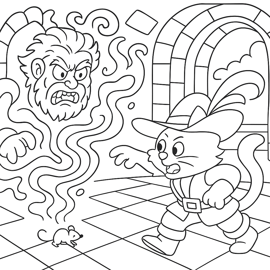 Раскраска по сказке "Кот в сапогах"