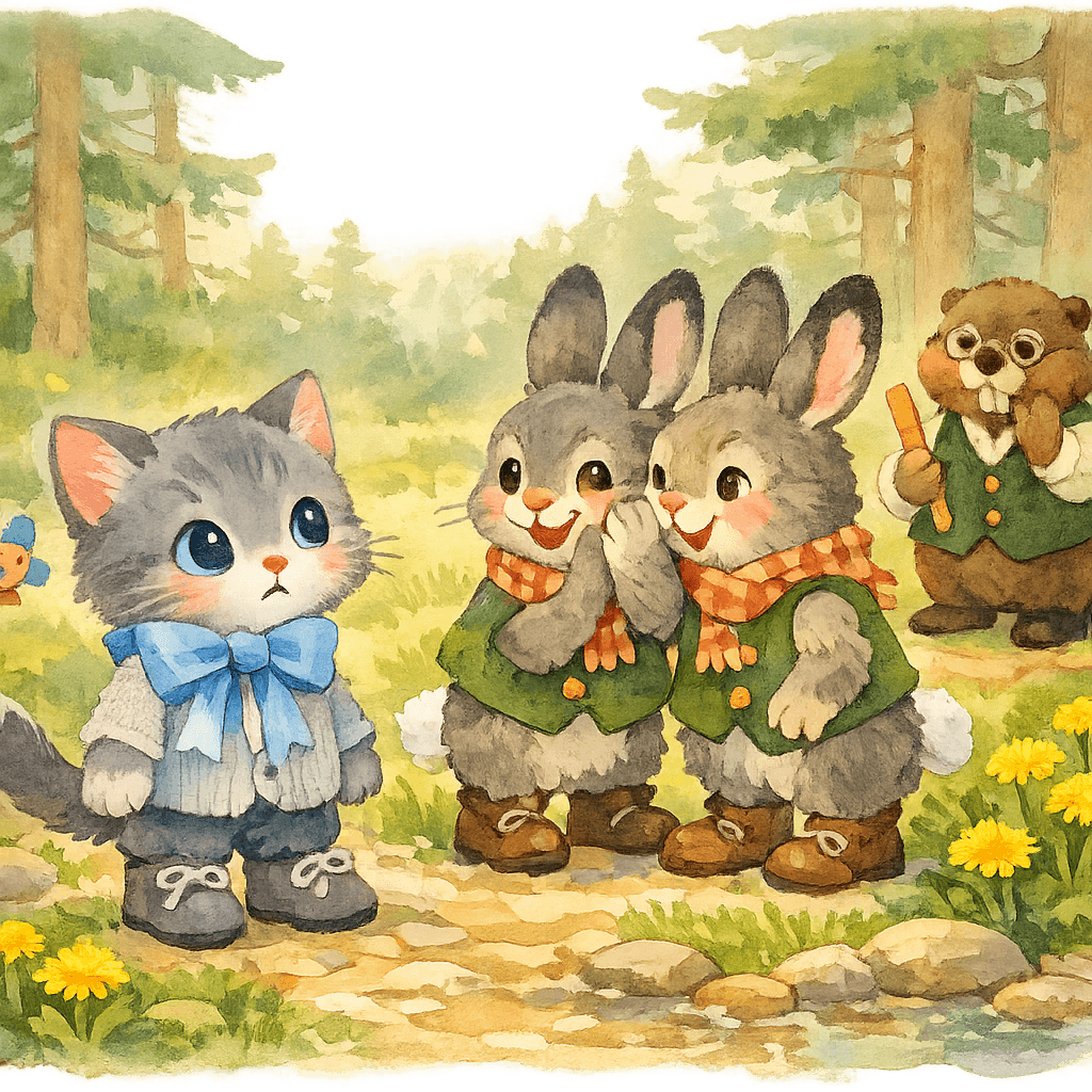 Котёнок в лесу, зайцы и Бобёр считают его маленьким