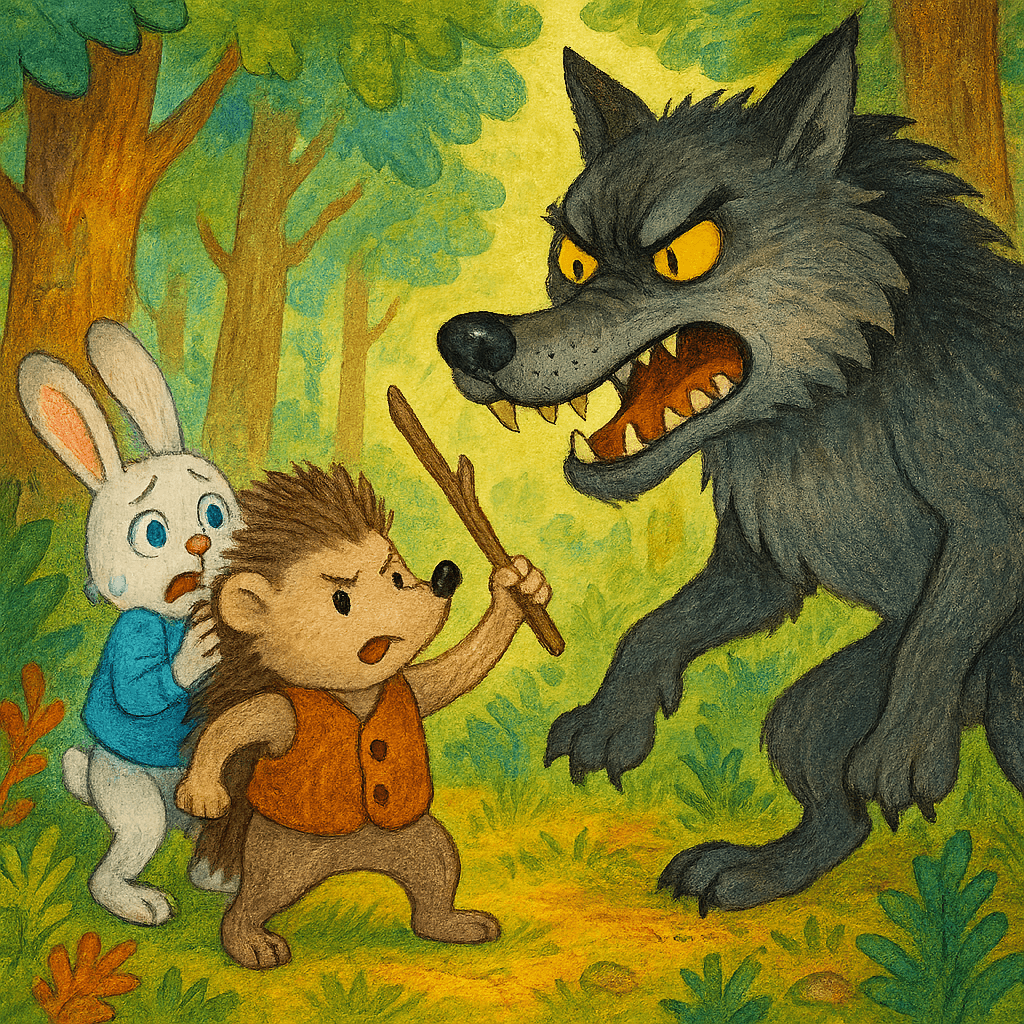 Ёжик и Заяц встретили злого Волка в лесу