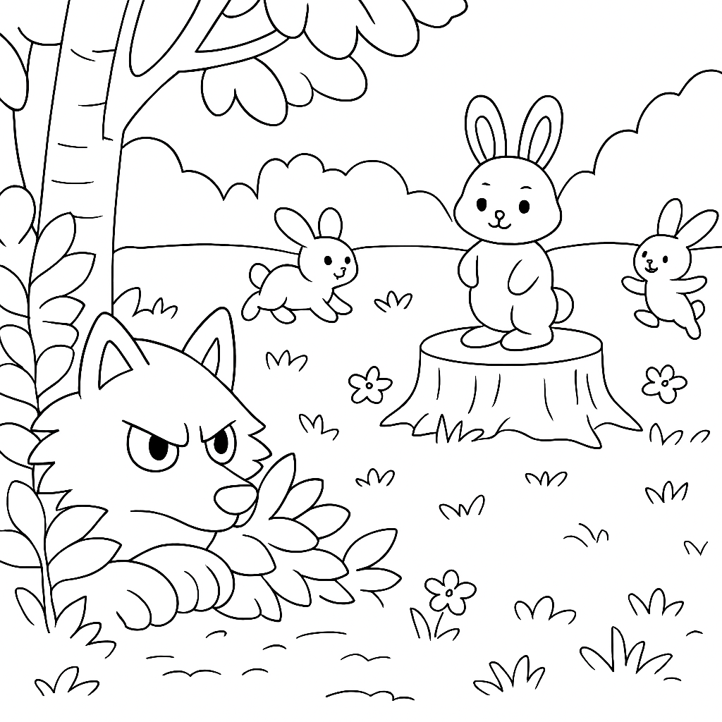 Раскраска по сказке "Сказка про храброго зайца-длинные уши, косые глаза, короткий хвост"