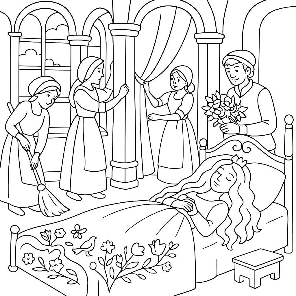 Раскраска по сказке "Спящая красавица"