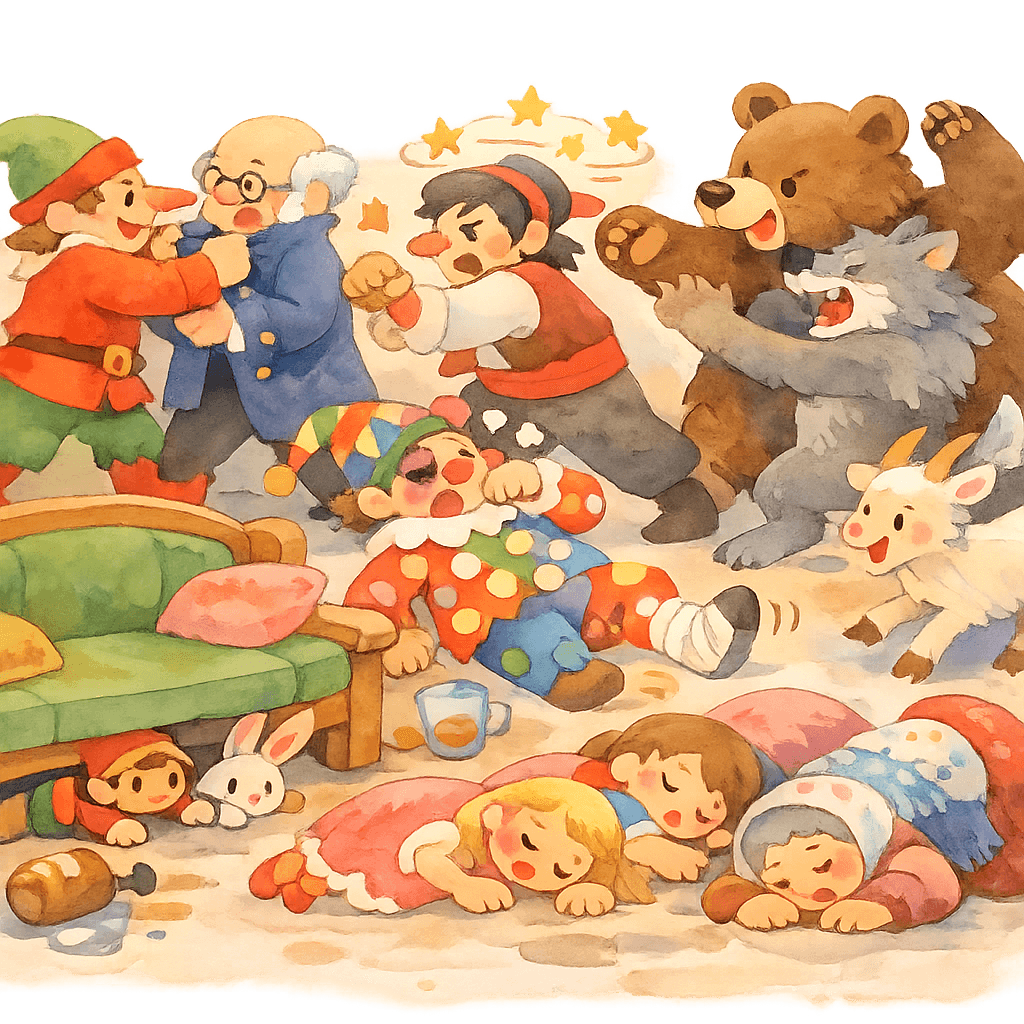 Ссора и суматоха среди кукольных гостей