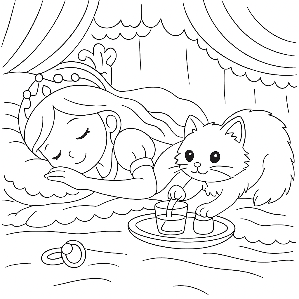 Раскраска по сказке "Змей, кошечка и пес"