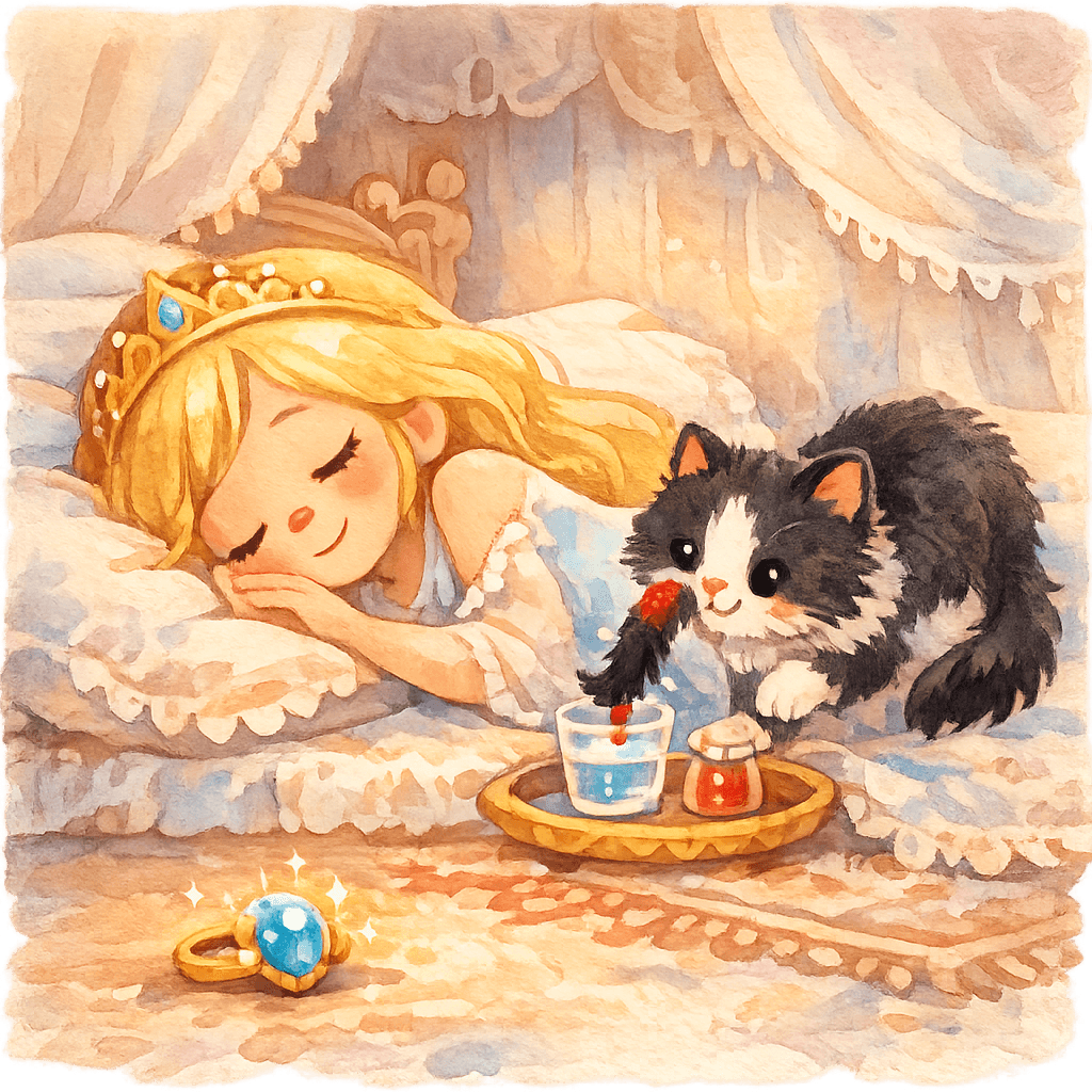 Кошка хитростью возвращает перстень у принцессы во сне