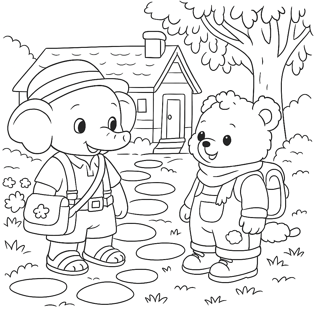 Раскраска по сказке "Про слонёнка и медвежонка"