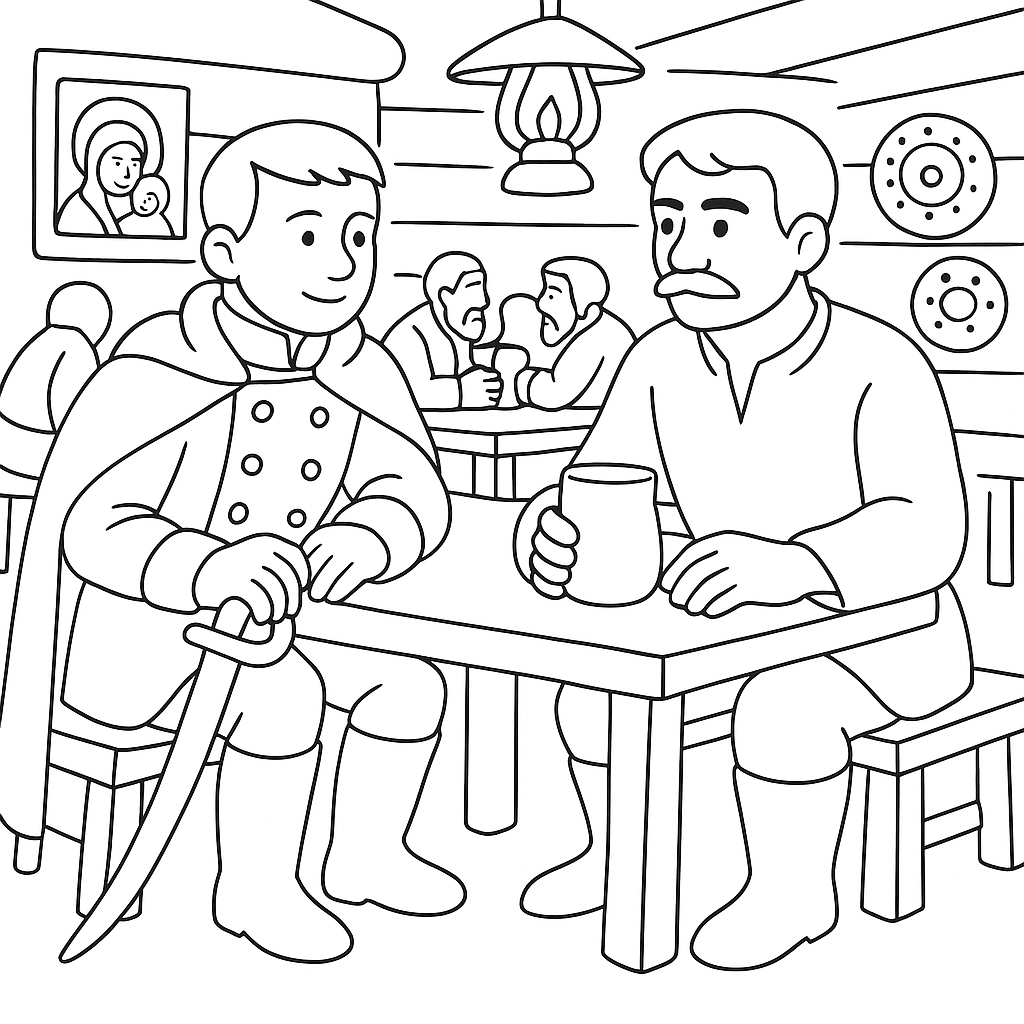 Раскраска по сказке "Находчивый солдат"