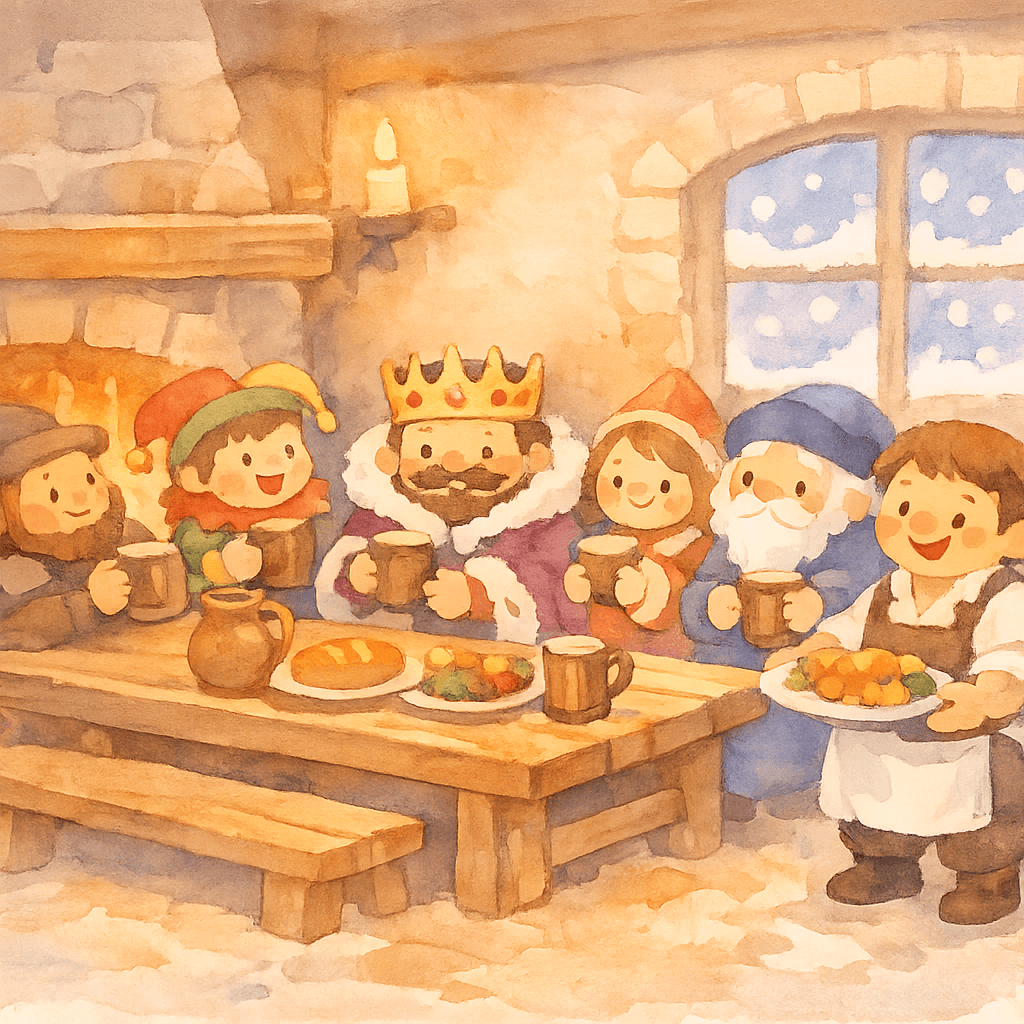 Король и свита в трактире у камина во время бури