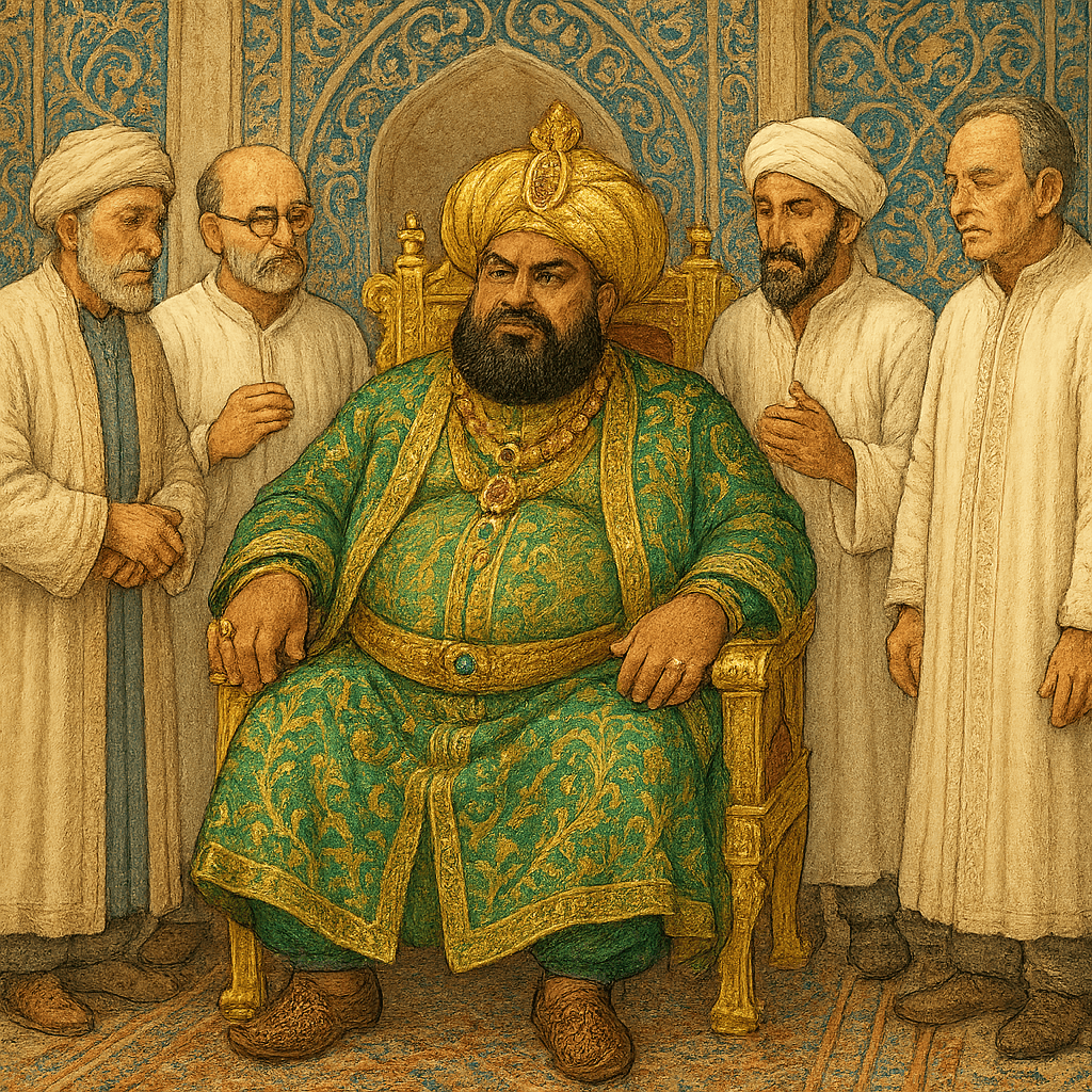 Шах в окружении врачей в тронном зале