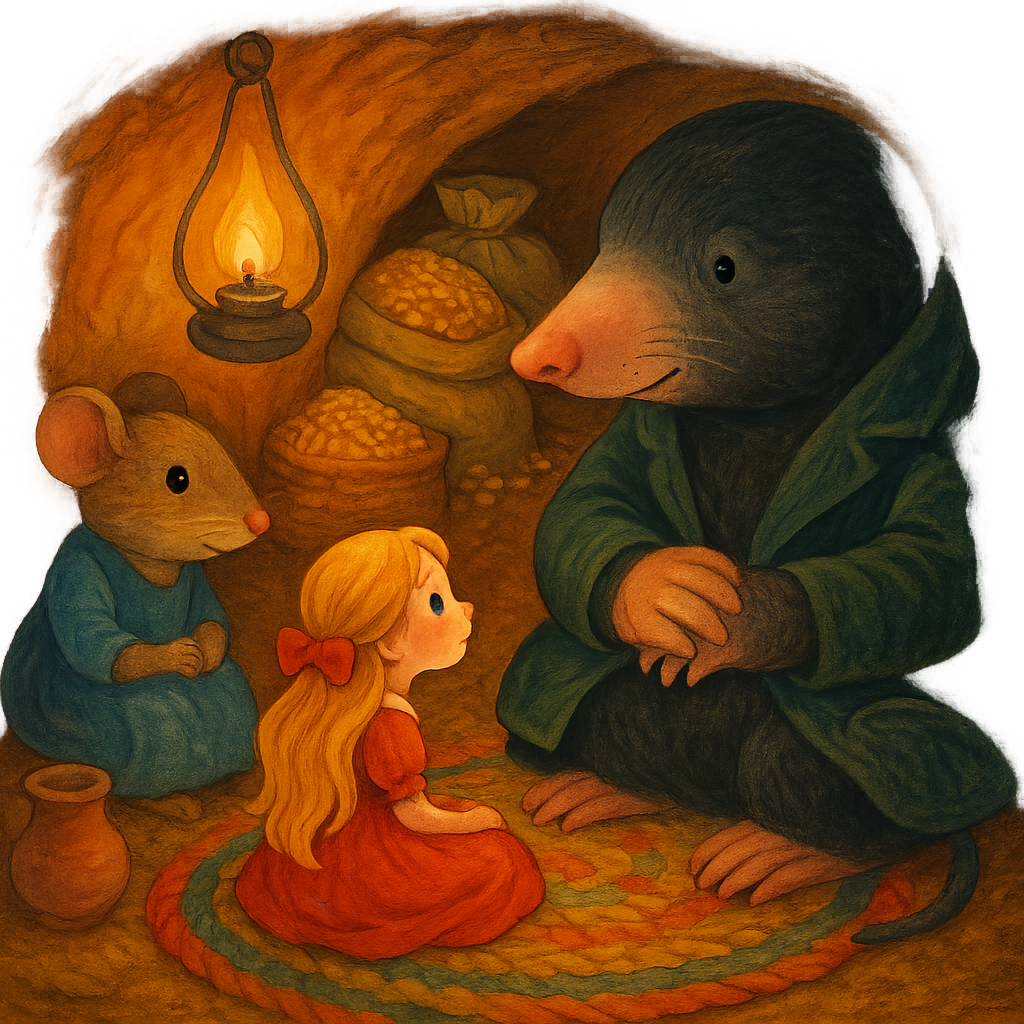 Дюймовочка знакомится с кротом — в гостях у мыши.