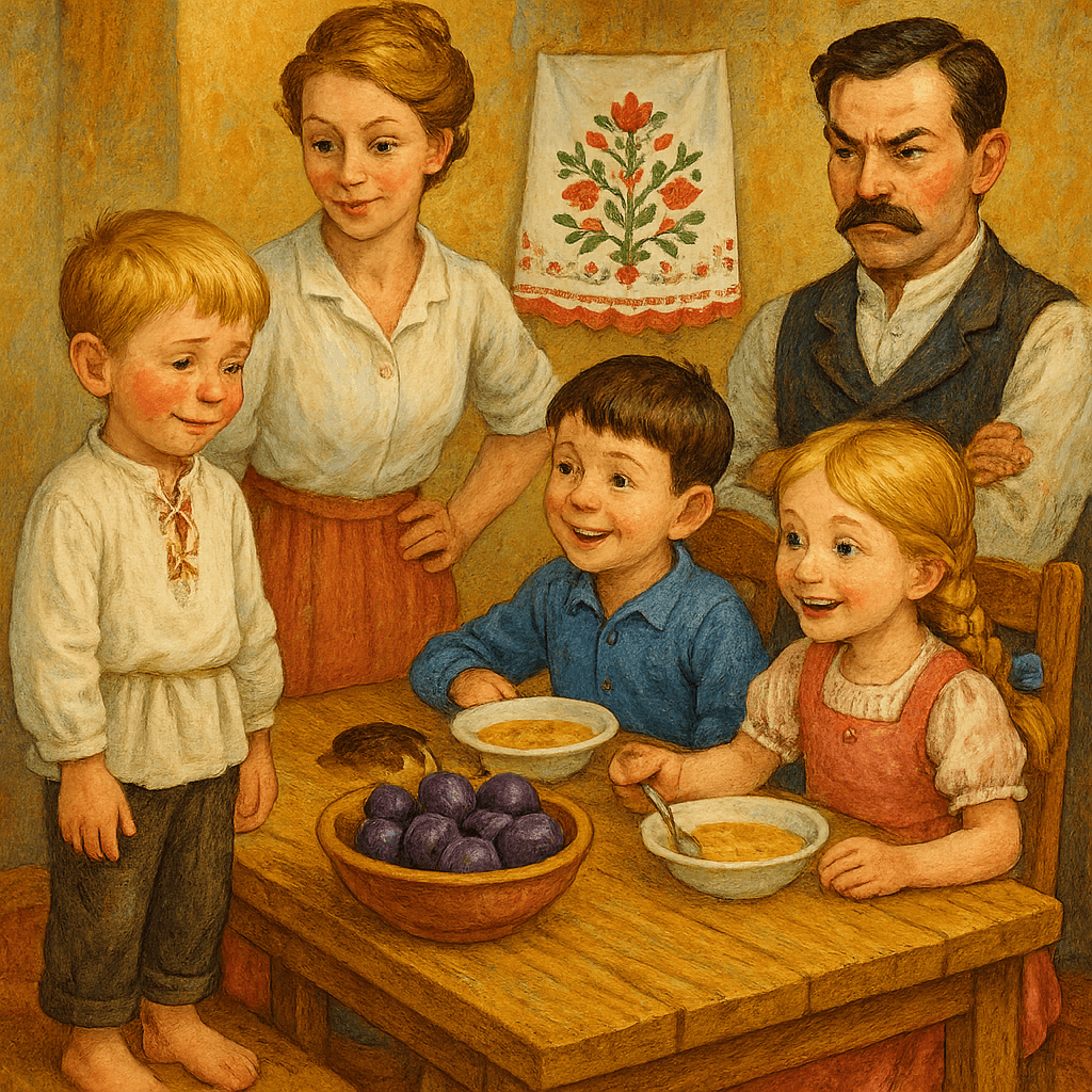 Ваня краснеет за обеденным столом, когда отец спрашивает про сливу