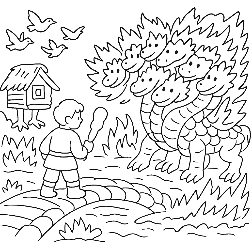 Раскраска по сказке "Бой на калиновом мосту"