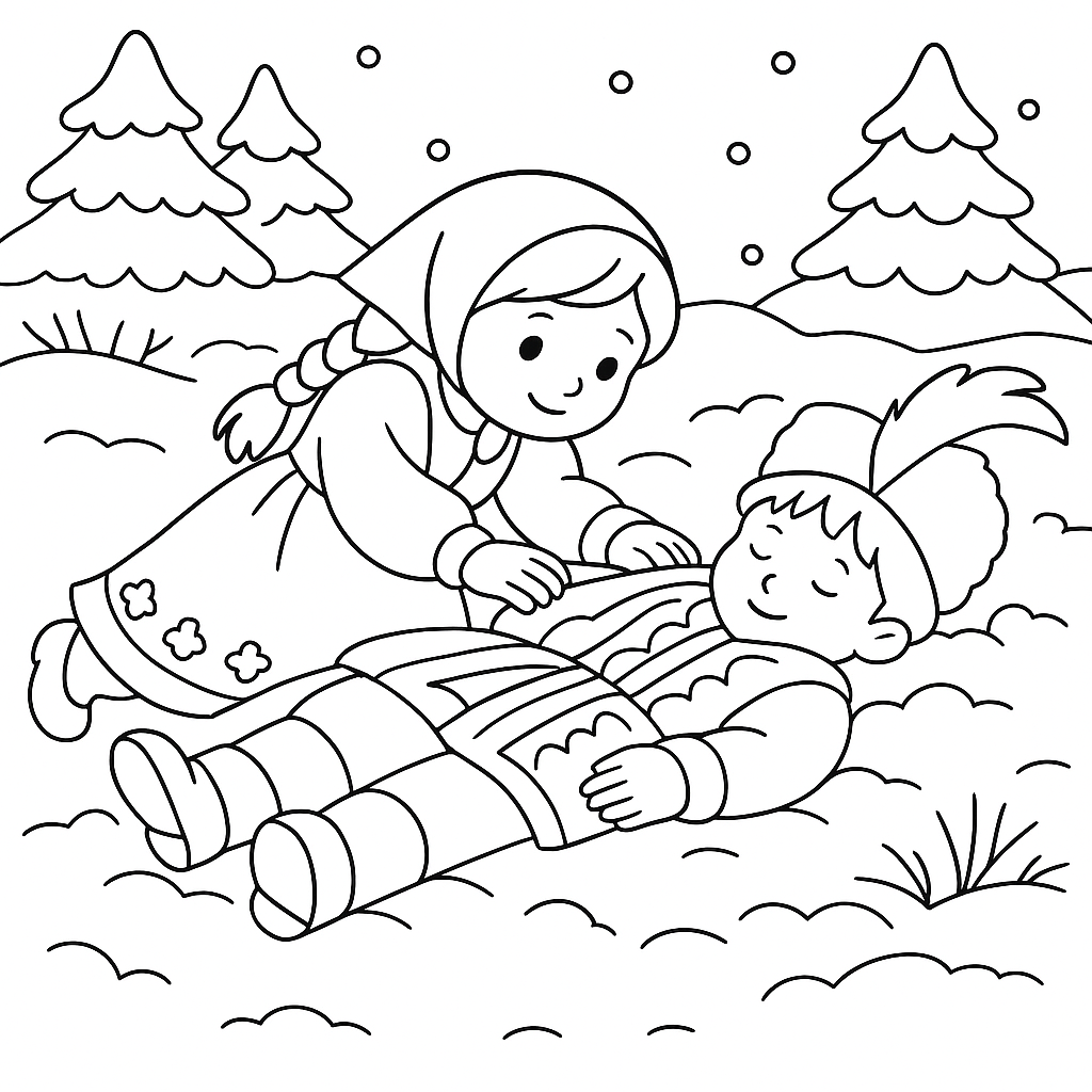 Раскраска по сказке "Соломенный жених"