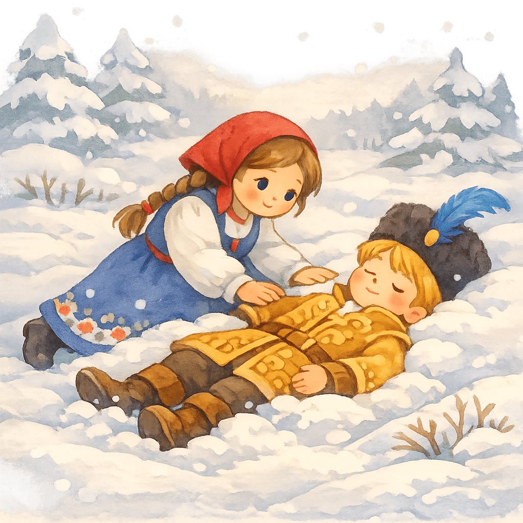 Василиса находит Соломенного жениха под снегом