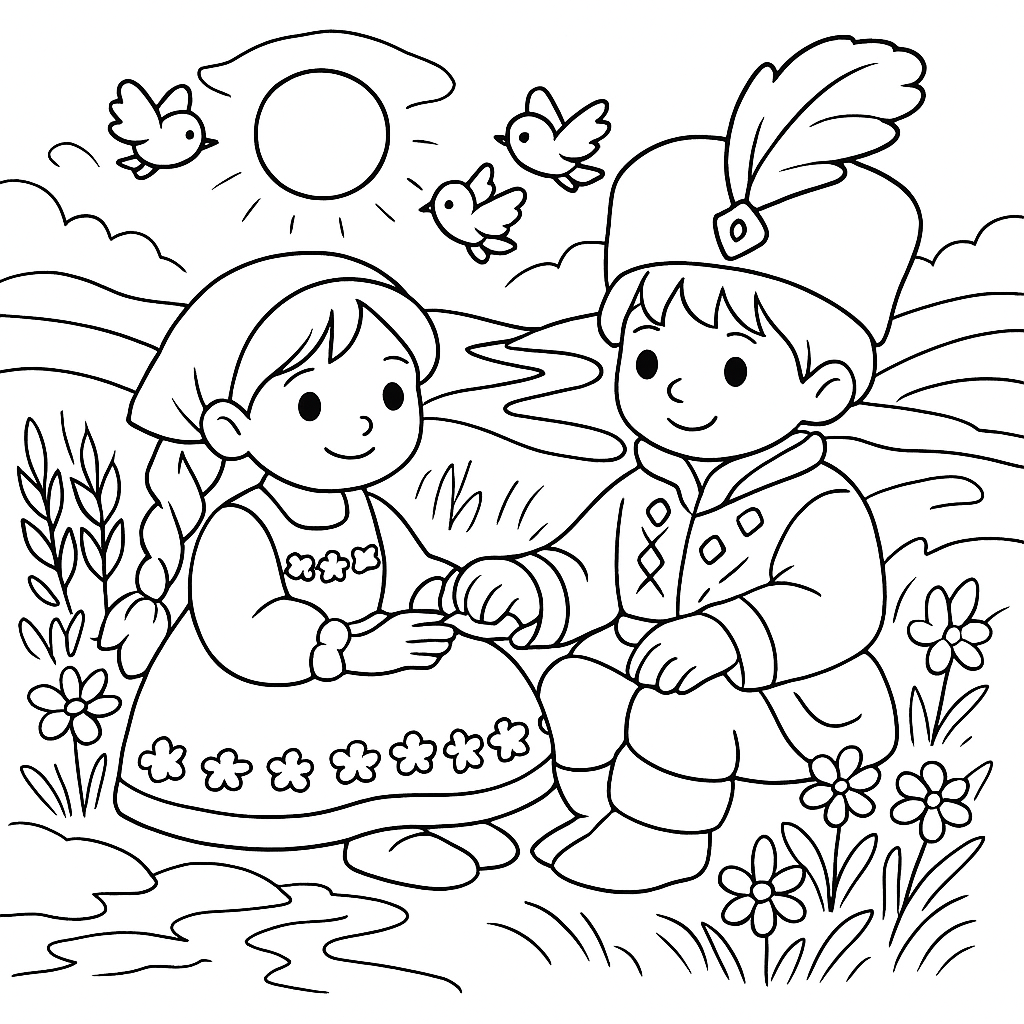 Раскраска по сказке "Соломенный жених"