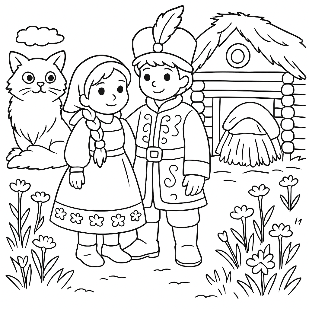 Раскраска по сказке "Соломенный жених"