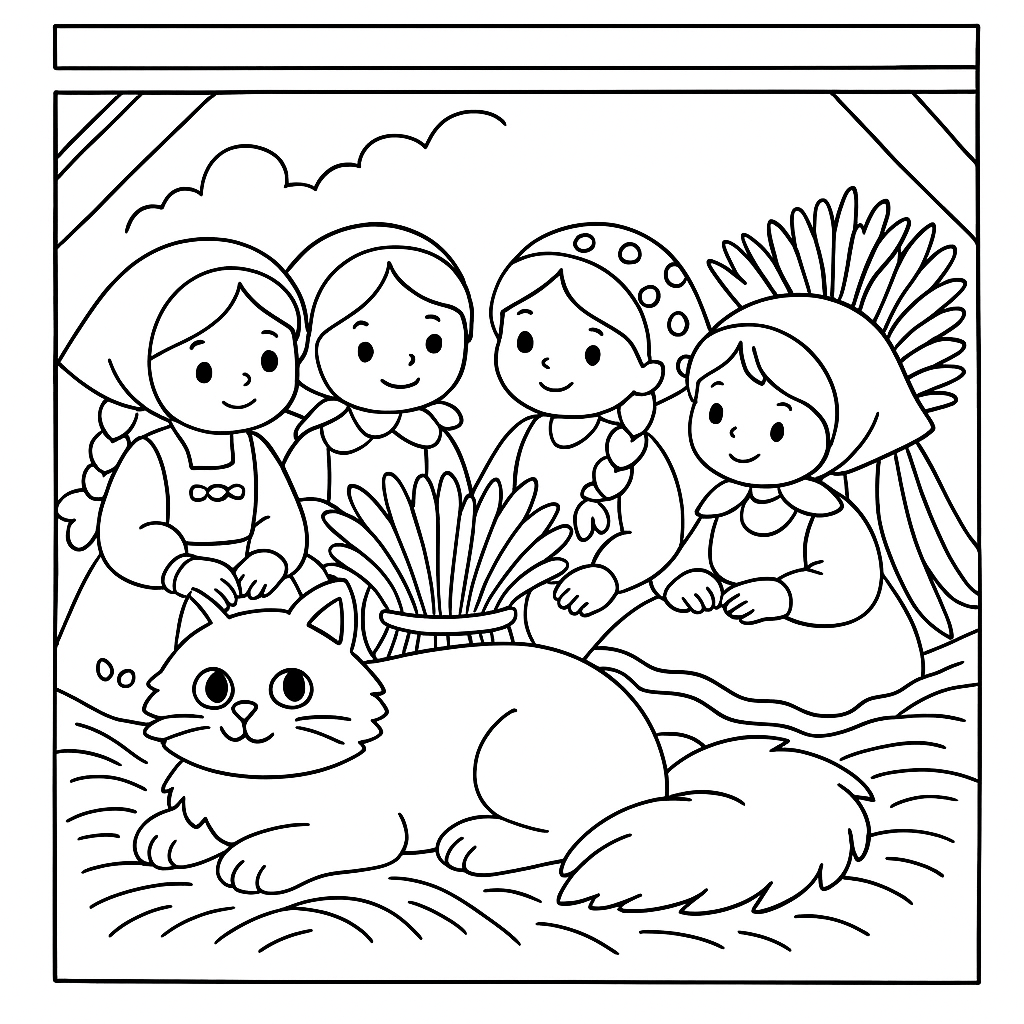 Раскраска по сказке "Соломенный жених"