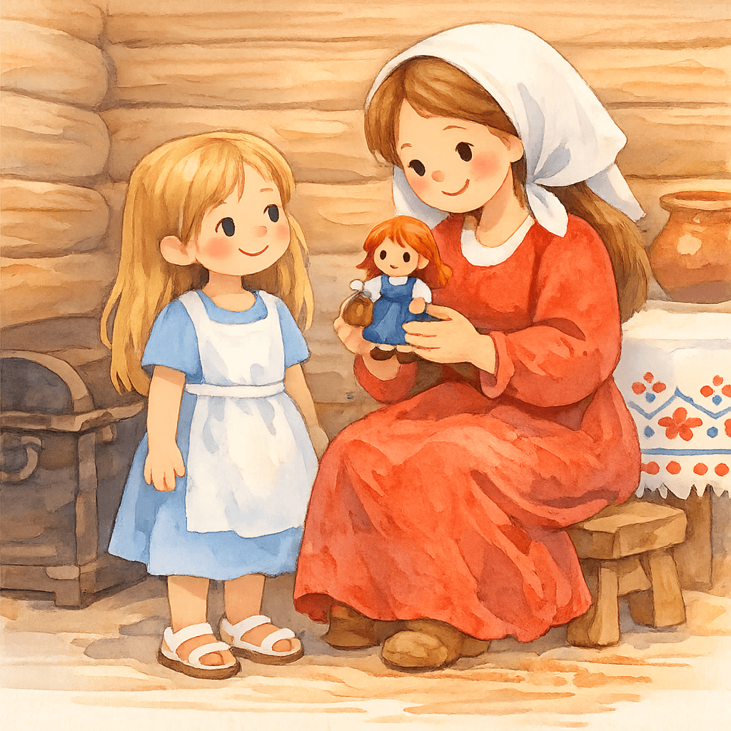 Мама Василисы передаёт ей волшебную куклу