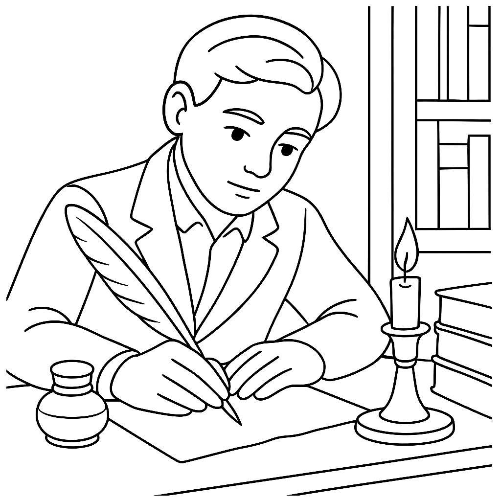 Раскраска по сказке "Перо и чернильница"