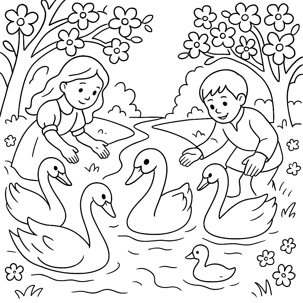 Раскраска по сказке "Гадкий утёнок"