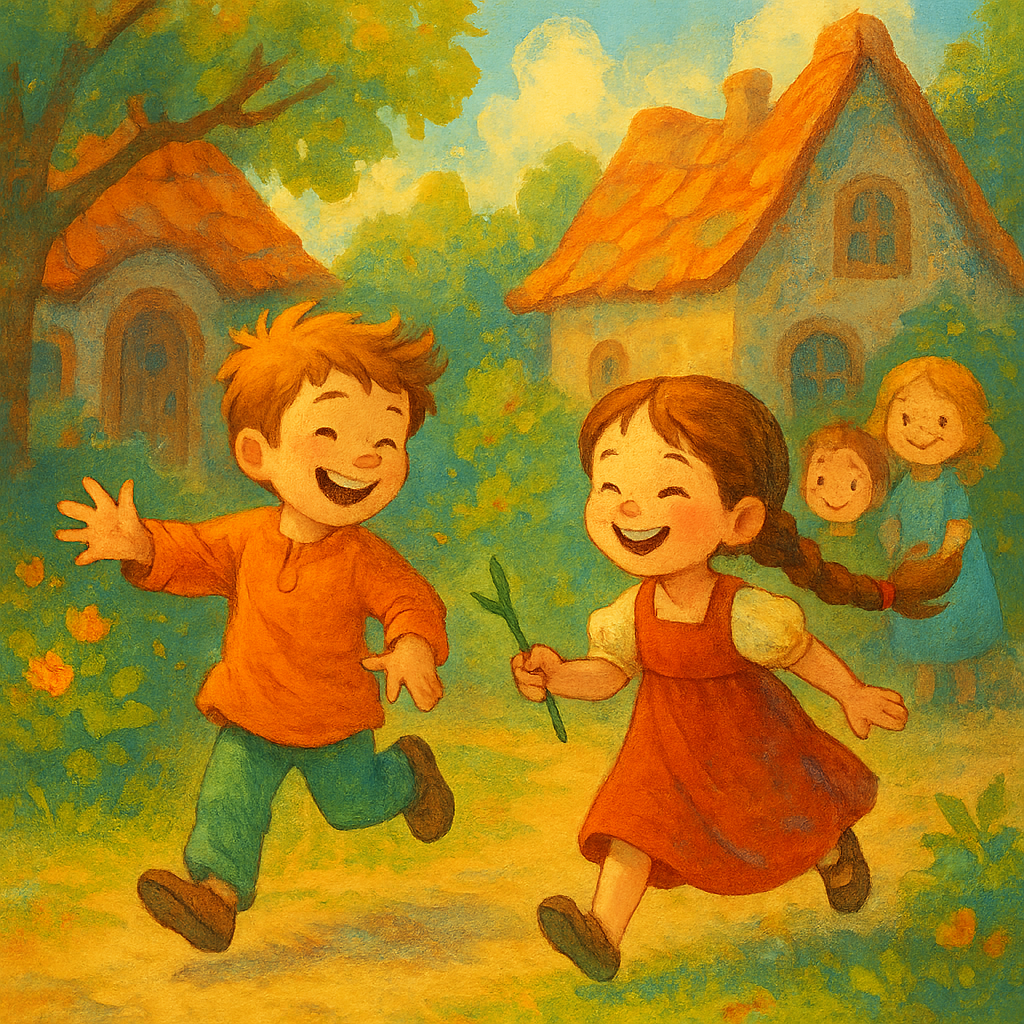 Витя и Женя весело играют в салки во дворе