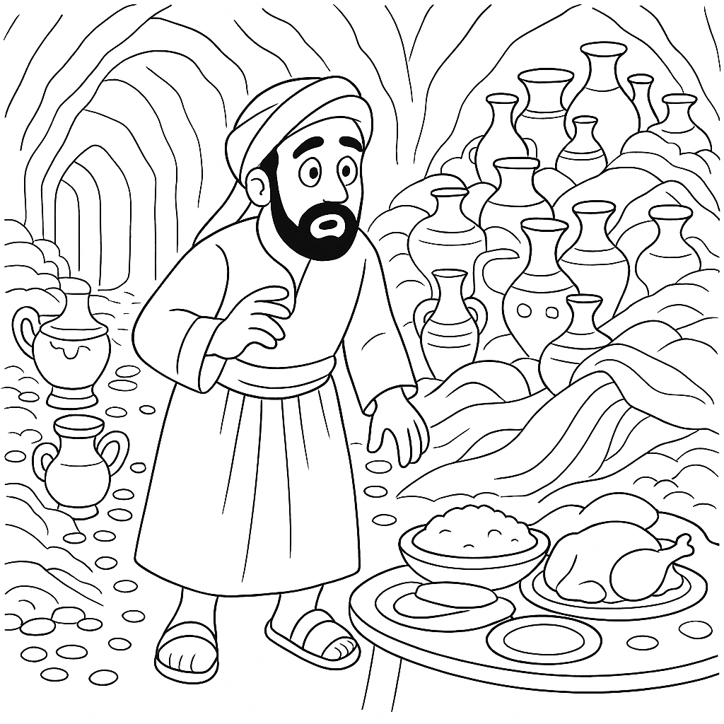 Раскраска по сказке "Али-баба и сорок разбойников"