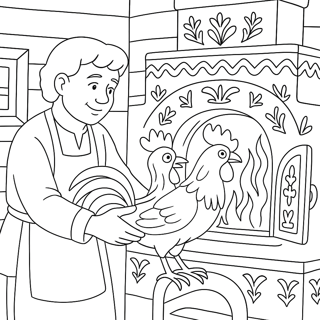 Раскраска по сказке "Петух и жерновцы"