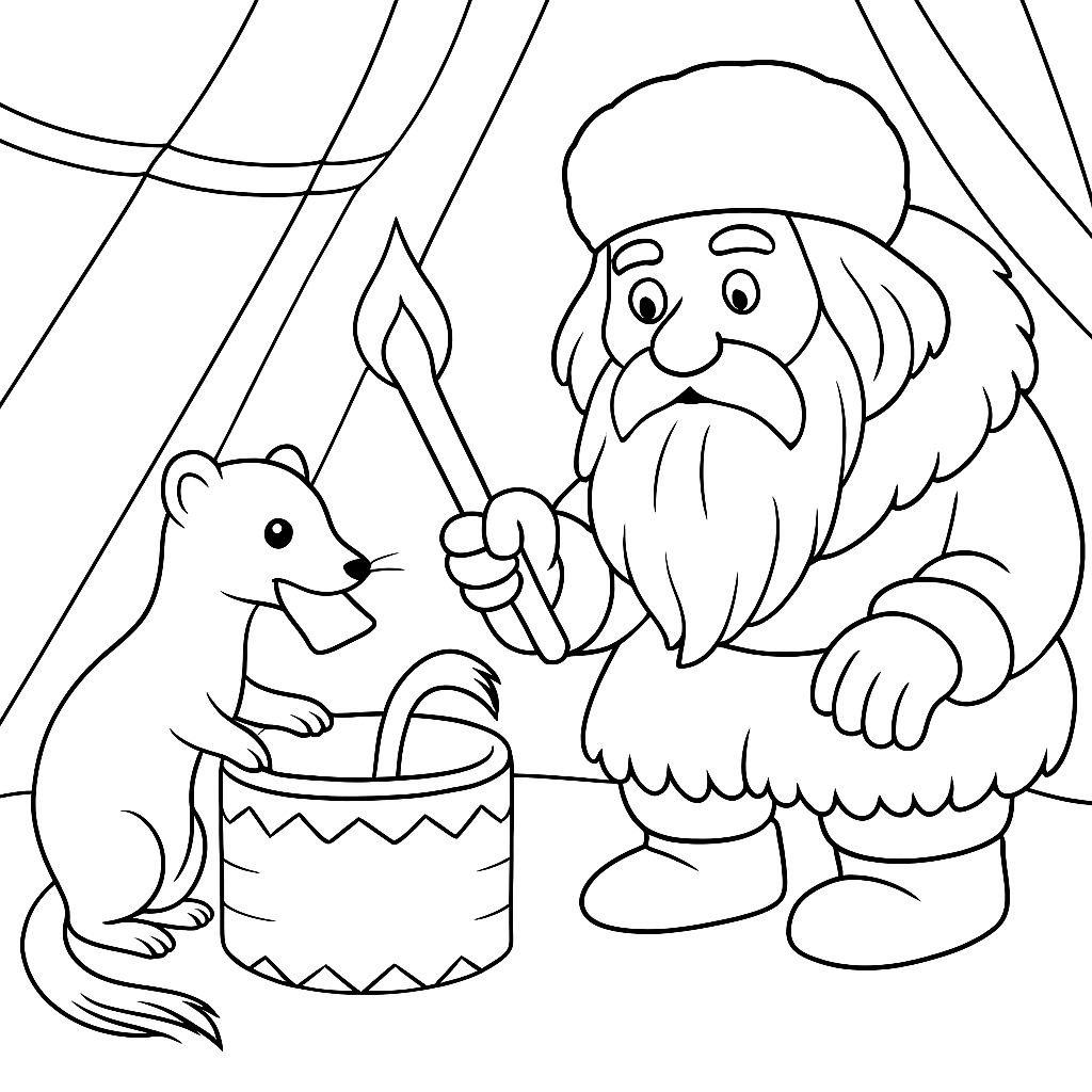 Раскраска по сказке "Почему у горностая кончик хвоста чёрный"