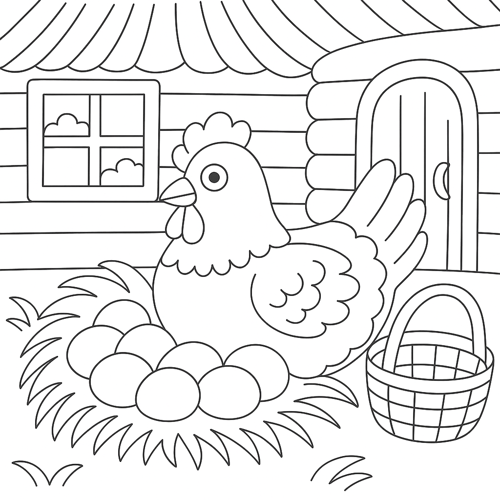 Раскраска по сказке "Курочка ряба и десять утят"