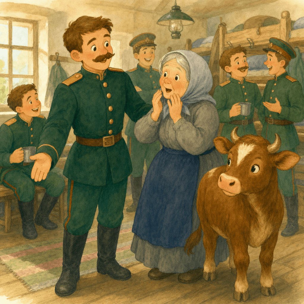 Старуха, бычок и солдаты в казарме