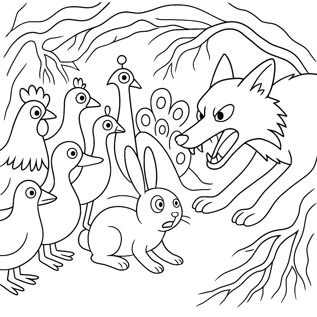 Раскраска по сказке "Хитрая лиса"