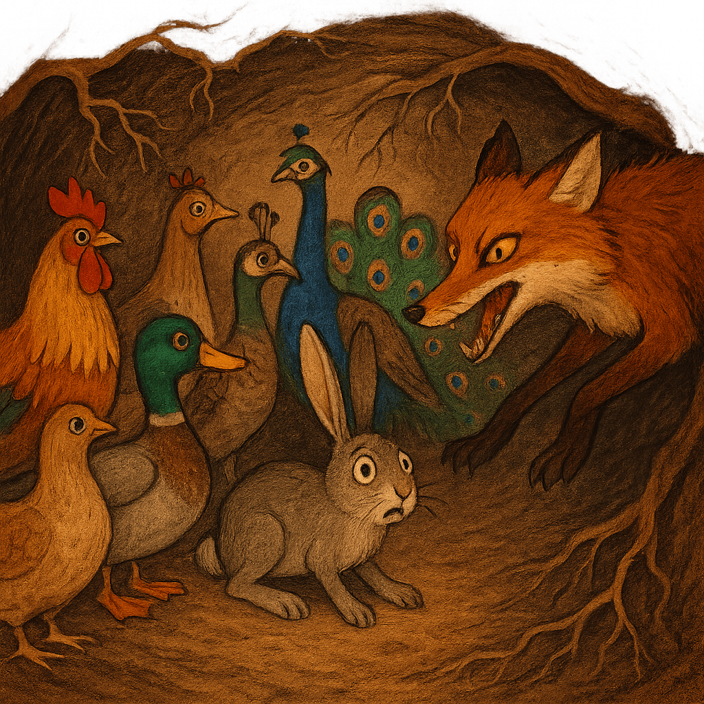 Животные в норе, лиса нападает