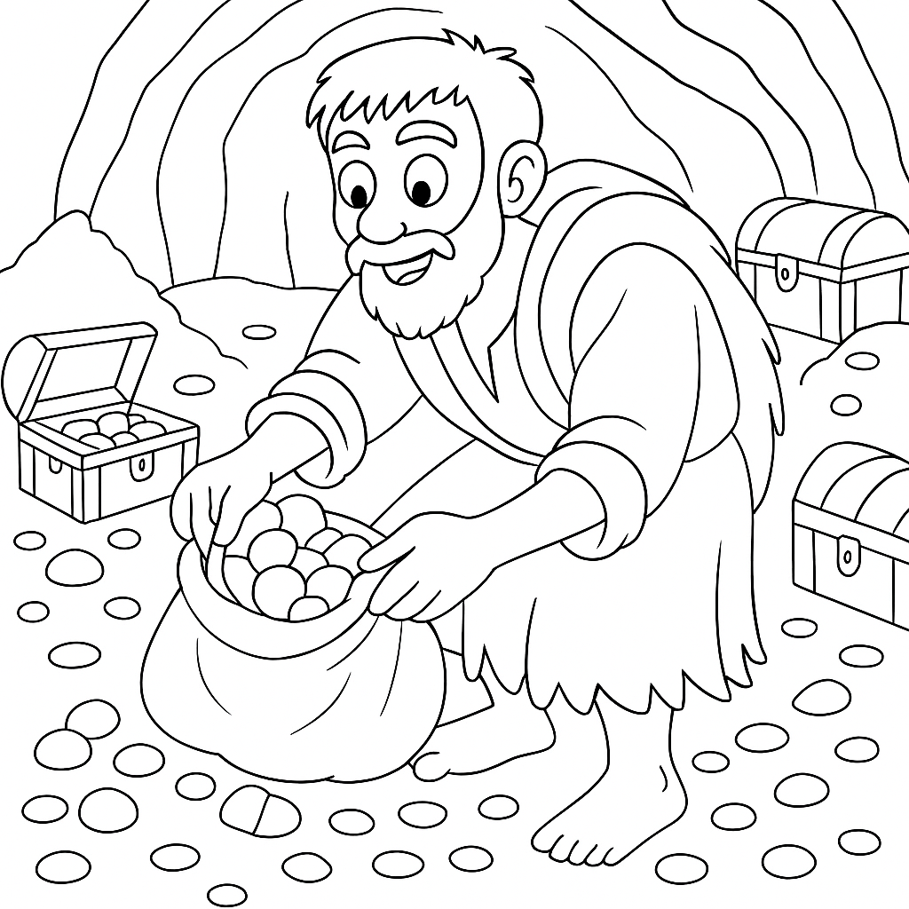 Раскраска по сказке "Нищий и счастье"