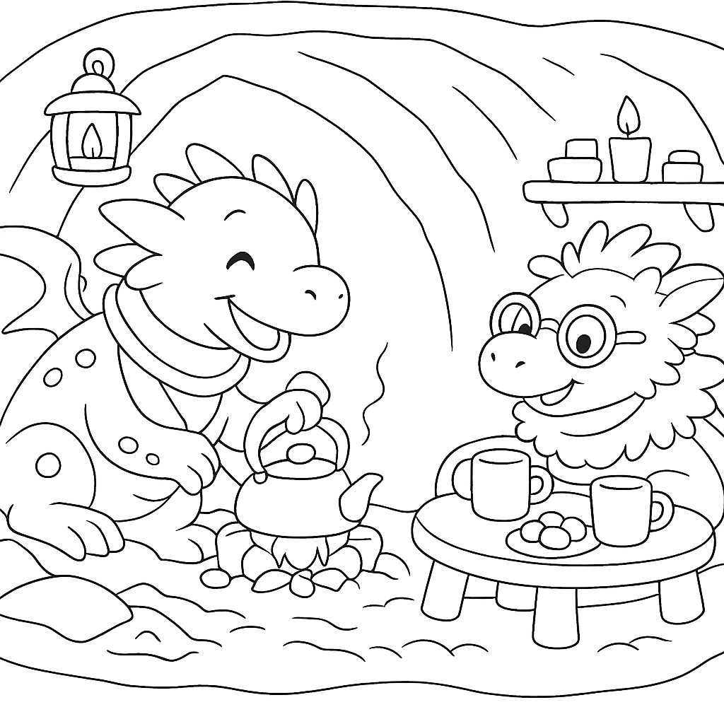 Раскраска по сказке "Дракон и волшебник"