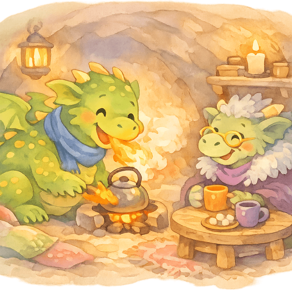 Эндрью кипятит чай для бабушки в своей пещере